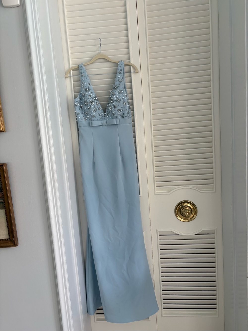 Mac Duggal Powder Blue Beaded V-Neck Gown